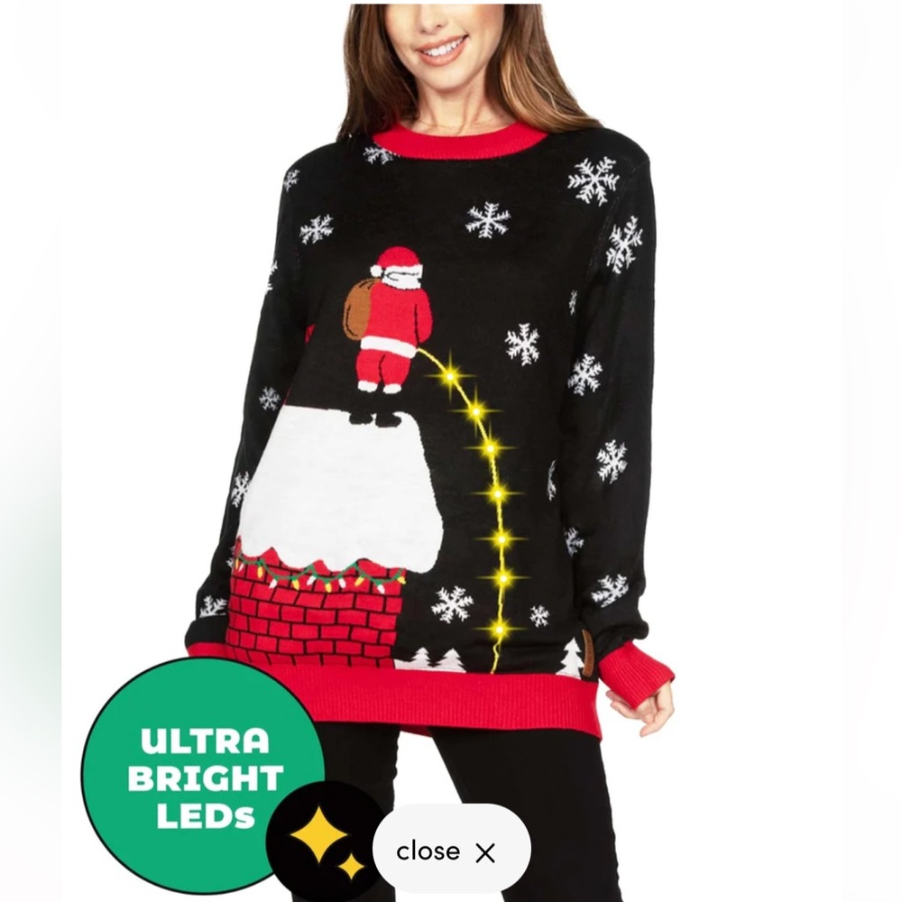 New Christmas sweater leaky roof light up Santa funny joke party Small Holiday